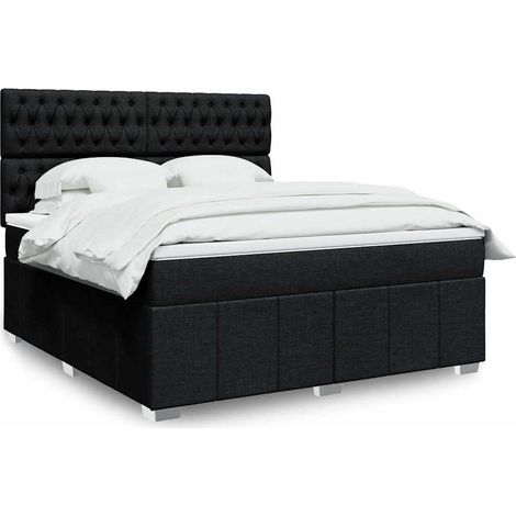 Cama box spring con colchón tela negro 180x200 cm (1/5)
