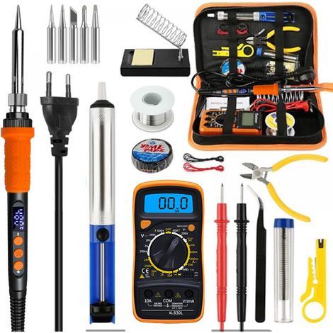 Kit Fer à Souder - 60W Température Réglable 180-500°C - Avec Multimètre Numérique LCD - Set Complet 21 Pièces Pour électronique (1/5)