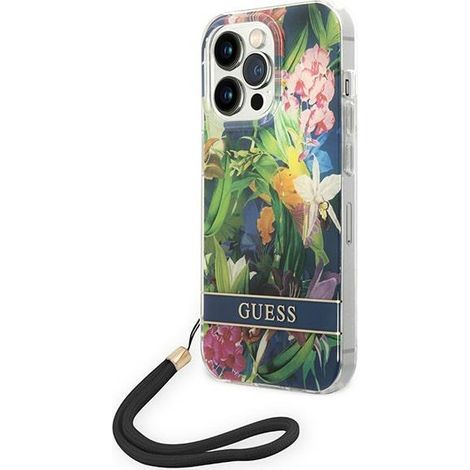 Guess GUOHCP14LHFLSB iPhone 14 Pro 6.1" blu/blu custodia rigida con cinturino a fiori (1/5)