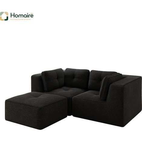 Canapé modulable en velours côtelé noir avec accoudoirs 208 x 177 x 69 cm HOMAIRE (1/5)