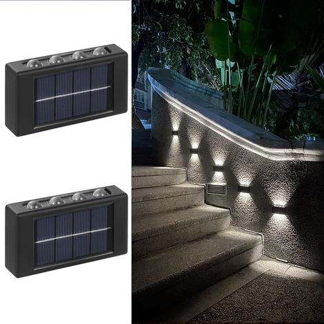 2PCS Applique solaire , lumière solaire extérieure étanche pour le jardin, la terrasse,les luminaires décoratifs de patio, 6500K lumière blanche (1/5)