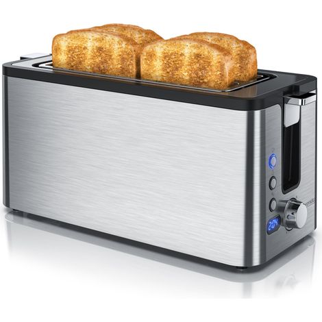 Arendo Edelstahl Toaster Langschlitz 4 Scheiben - Defrost Funktion - wärmeisolierendes Gehäuse - mit integrierten Brötchenaufsatz - Krümelschublade (1/5)