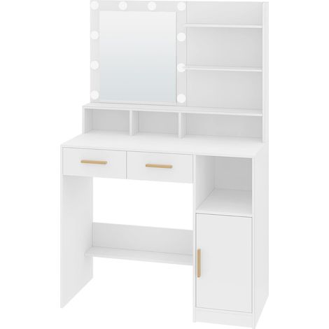 Toeletta da Trucco, con 10 Luce LED , 2 Cassetti e 1 Armadietto