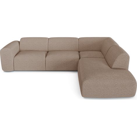 Canapé grand angle droit 5 places en tissu bouclette taupe MYRA (1/5)