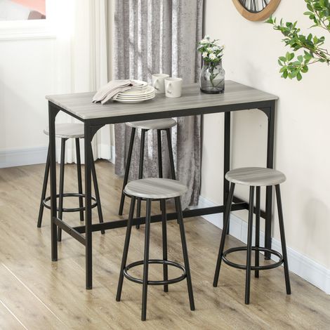 Bargarnitur, 5-teilig, Tisch & 4 Hocker, Industrie-Design, kompakt, rustikal