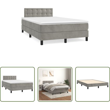 Samtbett - Boxspringbett mit Matratze Hellgrau 120x190 cm Samt (1/5)