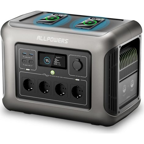 ALLPOWERS R1500 Tragbare Powerstation, 1152Wh LiFePO4 Batterie-Backup Solargenerator mit 4 x 1800W AC Ausgängen (3000W Spitze), 0-80% geladen in 40 Min, für Reise, Camping, Stromausfall (1/5)
