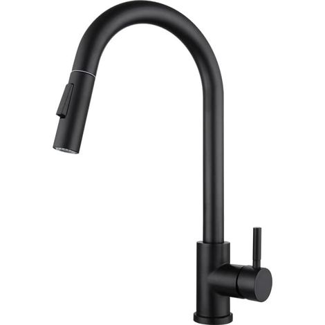 Kitchen Mixer Tap with 360° Swivel Spout, 2 in 1 Pull Out Sprayer, 304 Stainless Steel & Ceramic Cartridge, Water Saving Aerator and Anti-Burst Hose, Flexible Installation for Sink(Black)