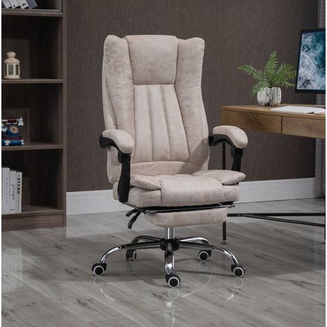Silla de oficina giratoria con reposapiés, altura ajustable, microfibra beige OKMYHOME (1/5)