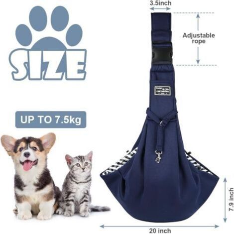 Sac bandoulière ajustable et mains libres pour petits chiens/chats, pour chiens/chats de taille moyenne jusqu'à 7,5 kg, pour les activités de plein air, les voyages et le métro (Bleu) (1/4)