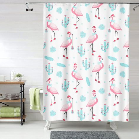 Rideau de douche flamant rose moderne et romantique, polyester imperméable, 90x180 cm (1/5)