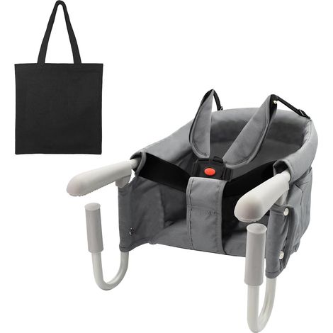 Chaise haute pliable à crochet pour bébé avec harnais de sécurité à 5 points, tapis de bandoulière, coussin de siège amovible et sac de transport, chaise bébé à clipser pour voyage et maison (1/5)