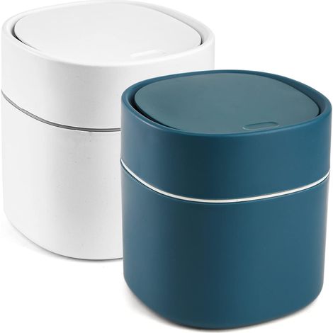 Lot de 2 mini-poubelles avec couvercle, 0,5 gallon (environ 1,9 litre), pour plan de travail, salle de bain, bureau, cuisine ou bureau. (1/5)