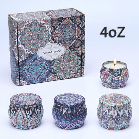 Bougie Parfumée Ensemble Cadeau 4 pcs Coffret Bougie parfumée à l’huile végétale,Cire De Soja Naturelles Cadeaux Pour La Maison (1/3)