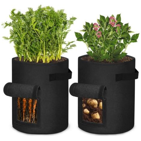LaBlanc - Pflanztasche, strapazierfähiger Stoff, Pflanztaschen, 2 Stück, 7 Gallonen, mit Griffen für Kartoffeln, Blumen, Pflanzen, Gemüse, Schwarz