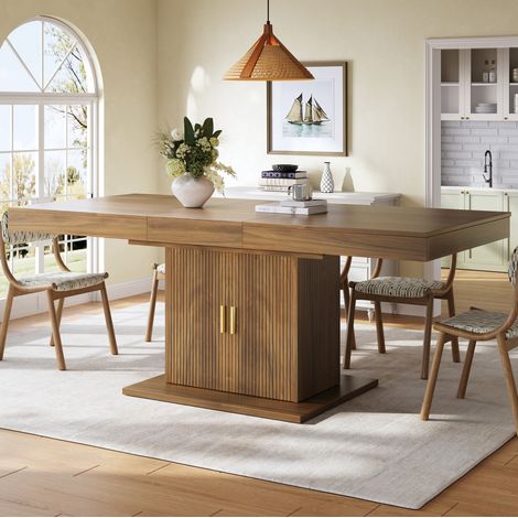 Tavolo allungabile con contenitore integrato 140–180 cm, MDF e metallo, marrone DESVIAE (1/5)