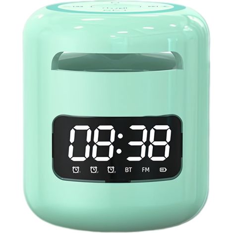 Réveil Bluetooth Rechargeable, Caisson de Basses Portable Hi-FI pour l'extérieur, Enceinte compacte avec Radio FM, idéal pour Les Voyages, la Maison ou Le Camping. (Green) (1/5)