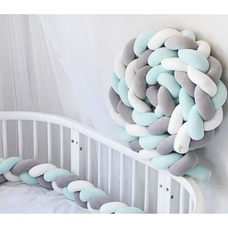 4M Bébé Tour de Lit Coussin Serpent Coussin Tressé Pare-chocs Velours Protection Bébé Blanc+Gris+Vert (1/2)