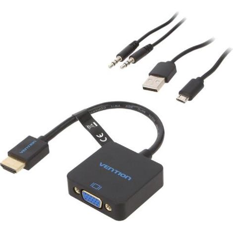 Cable HDMI 1.4 femelle D-Sub 15pin HD prise male Jack 3.5mm 3pin femelle port USB B micro 0.15m - Noir