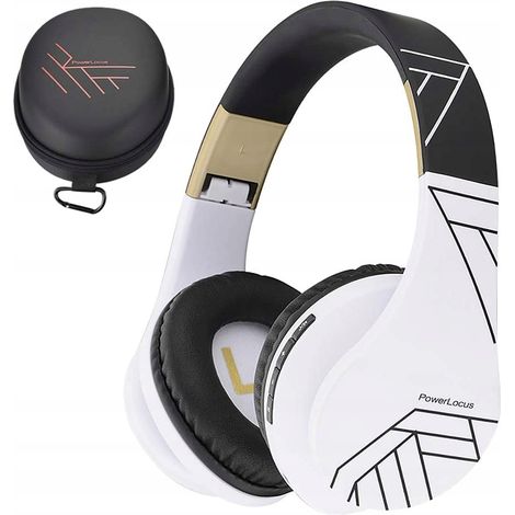 Cuffie wireless PowerLocus in bianco e nero con Bluetooth, MicroSD e radio FM. (1/5)