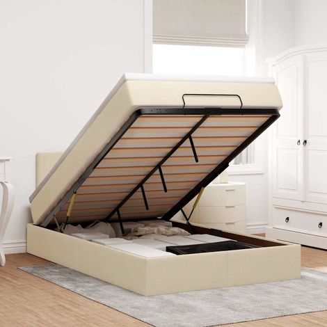 Cama otomana con colchón y luces LED tela crema 120x190cm (1/5)