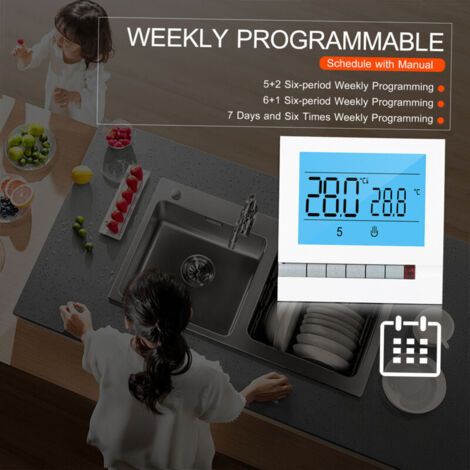 QORVA- Thermostat intelligent Programmable pour chauffage de chaudière à eau/gaz, grand écran LCD avec rétro-éclairage, contrôleur de température numérique