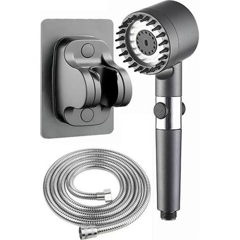 Pommeau de douche anticalcaire, pommeau de douche haute pression avec flexible de 1,5 m et support, douchette à main (1/5)