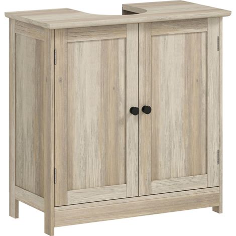 Meuble sous Lavabo, Meuble de Salle de Bain Placard à 2 Portes, Étagère Réglable, Anti-Humidité, 60 x 30 x 60 cm, Gris (1/5)