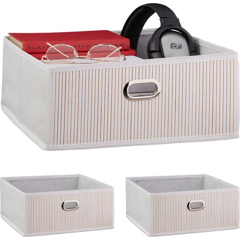 3 Cestos Almacenaje Bambú, Cestitas Cuadradas Tela Baño, Cajas Bajas Estante, 14 x 31 x 31 cm, Asa, Plegables, Blanco (1/5)