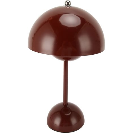 Lampe de table champignon LED 1800 mAh, 3 modes d'éclairage, USB Type-C, intensité variable tactile, petite lampe de chevet pour la maison ou le bureau, rouge vin (1/5)