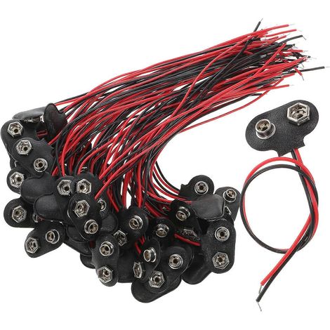 50 connecteurs de batterie de type T, clip pour pile 9 V, boîtier de câble en PU.-16.50X2.60X0.60CM-Black Red (1/4)