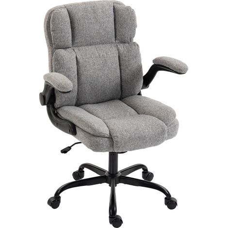 HOMCOM Sedia Ufficio in Tessuto Effetto Lino con Altezza Regolabile, Grigio (1/5)