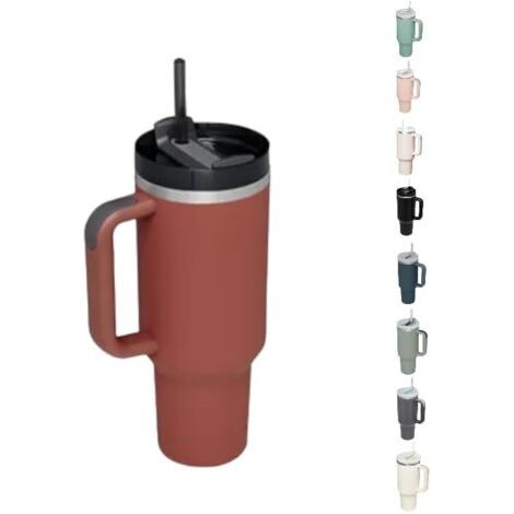 Gobelet isotherme en acier inoxydable de 40 oz - Gobelet de voyage d'aventure avec poignée, paille et couvercle (1/4)