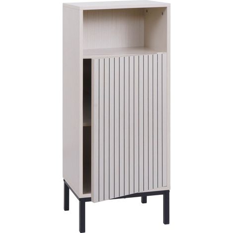 [NEUWERTIG] Kommode HHG-177, Badezimmerkommode Badschrank Schrank mit 1 Tür, 3 Staufächer, MDF Melamin 98x39x30cm Holzoptik braun