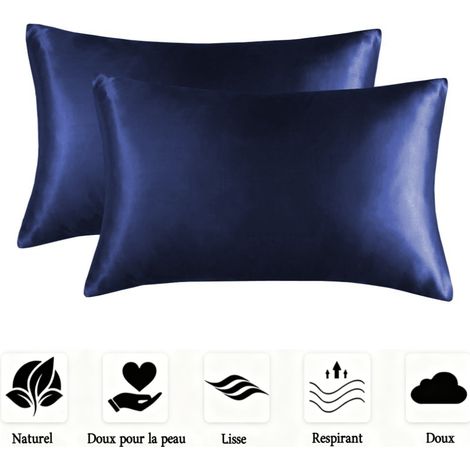 Lot de 2 taies d'oreiller en satin doux, lisses et infroissables pour homme et femme,Queen (20x30 Inch) (1/5)