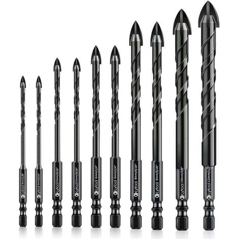 Glass Drill Bit, Tile Drill Bit, 10 Pieces Glass Drill Bits, Drill Bits for Glass Tiles, Ceramic Drill Bits, with Hexagonal Shank, for Drilling Holes in Glass and Ceramic Tiles (1/4)