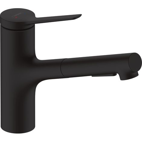Mitigeur de cuisine avec douchette extractible, 2 jets, Robinet avec hauteur sous bec 150 mm, Robinetterie avec bec pivotant et extensible, Noir mat (1/5)