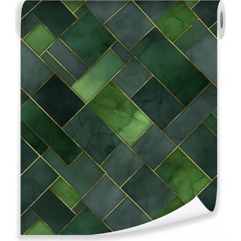 Papier peint abstraction verte sur mur molletonné Papier peint salon chambre coucher (1/3)