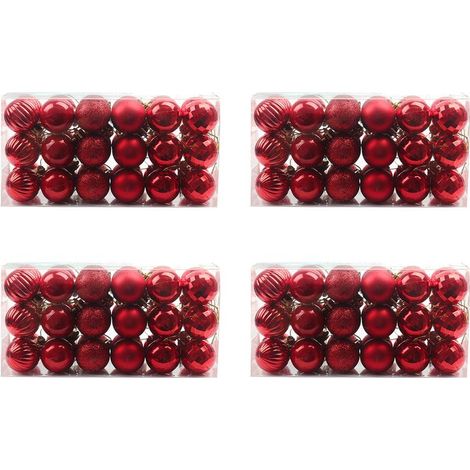 144 pièces boules de décoration d'arbre de Noël, pendentif de Noël, bibelots d'arbre de Noël, boule décorative festive pour mariage (rouge) (1/4)