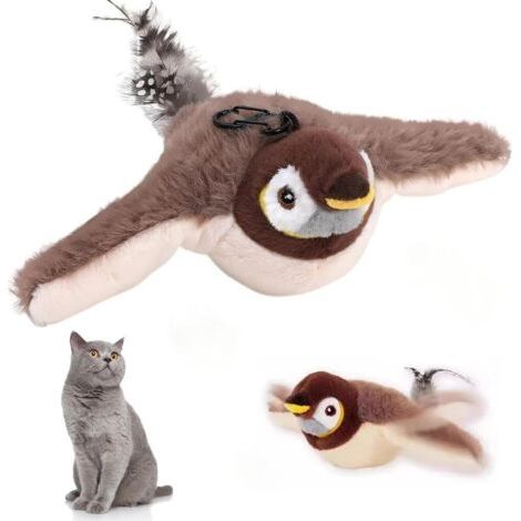 Jouet oiseau volant pour chat avec flottement, moineau d'oiseau rechargeable, jouets interactifs pour chats Chirping Bird, pour l'intérieur et l'extérieur (marron) (1/5)