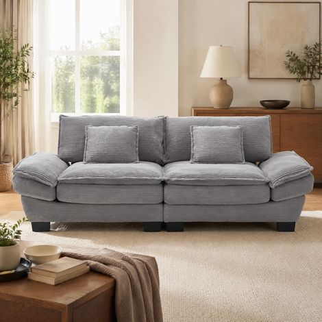 Divano 224/81/81 cm in velluto grigio chiaro con braccioli imbottiti e seduta profonda (1/5)