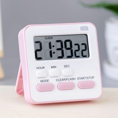 Minuteur de cuisine, mini-réveil créatif avec tableau magnétique et compte à rebours pour ustensiles roses. (1/5)