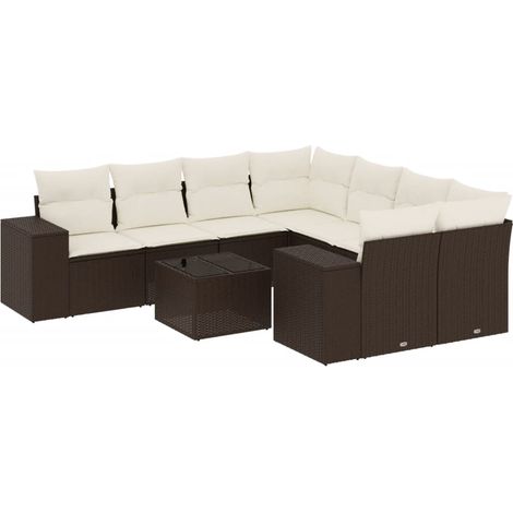 vidaXL Set Divani da Giardino 9pz con Cuscini Marrone in Polyrattan (1/5)