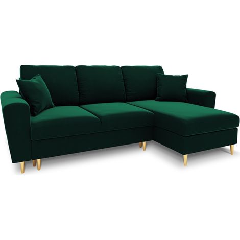 Canapé-lit d'angle + box 4 places en velours vert bouteille (1/5)
