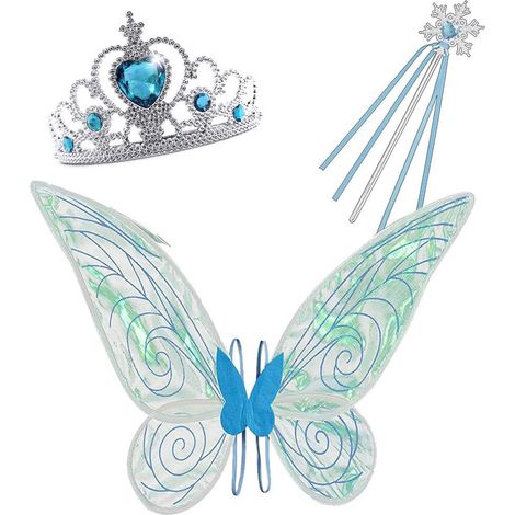Lot complet de 3 costumes princesse fée Halloween pour filles, avec ailes papillon, couronne, baguette angélique, tenue déguisement, accessoires cosplay, cadeaux enfants.