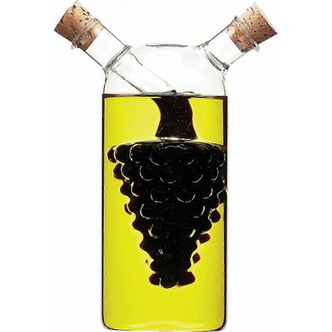 Flacon distributeur d'huile et de vinaigre en verre, bouteille 2 en 1 pour huile et vinaigre, flacon à huilier avec bouchons en liège, motif raisins, 50 + 300 ml SZRH A-R3461 (1/3)