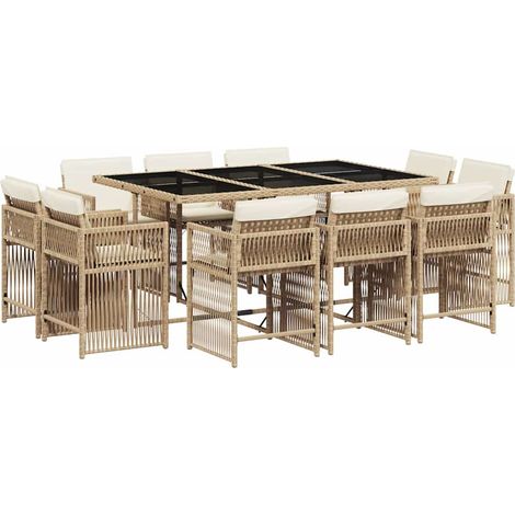 Maison Exclusive - 11-tlg. Garten-Essgruppe mit Kissen Beige Poly