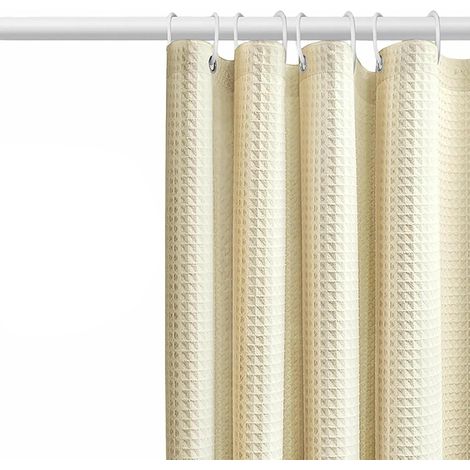 Duschvorhang aus Waffelgewebe mit Ringen, wasserdicht, schimmelresistent, Polyester, sehr strapazierfähig, für Bad und Dusche, 180 x 180 cm (cremefarben) (1/5)