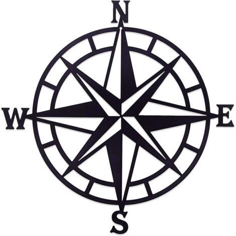 Decorative Metal Nautical Compass Wall Hanging, Beach Themed Home Decor (Black) (1/5)