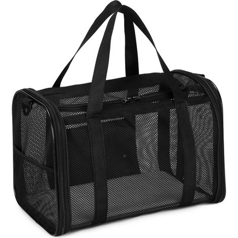 Breathable Mesh Pet Carrier Large-Space Cat Carrying Bag with Shoulder Strap & Removable Mat Foldable Pets Travel Carriers for Cats Dogs, Black (1/4)